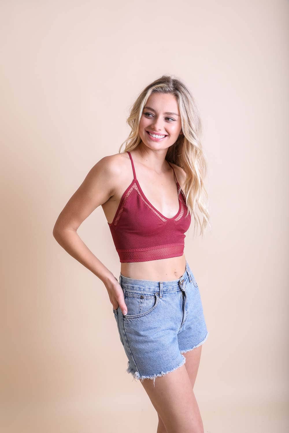 Seamless Ribbed Longline Bralette With Dot Mesh