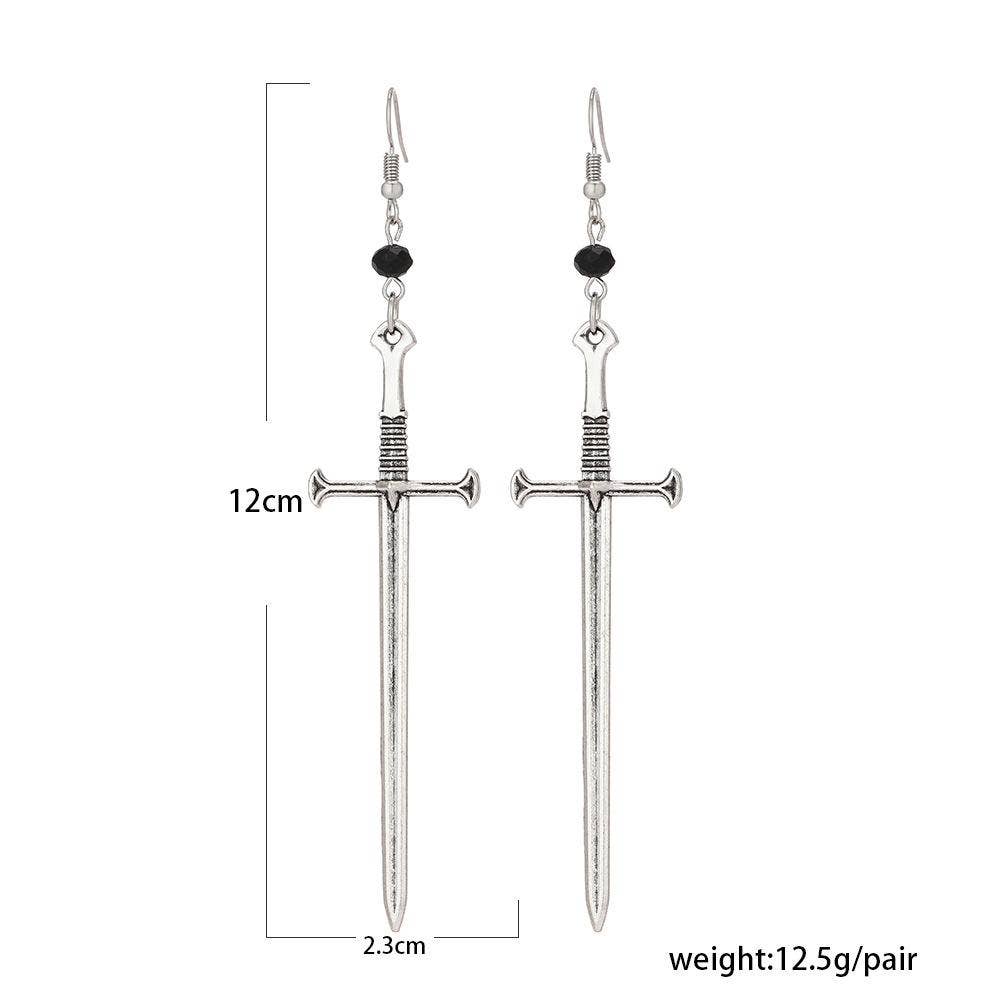 Creative Silver Sword Pendant Earrings