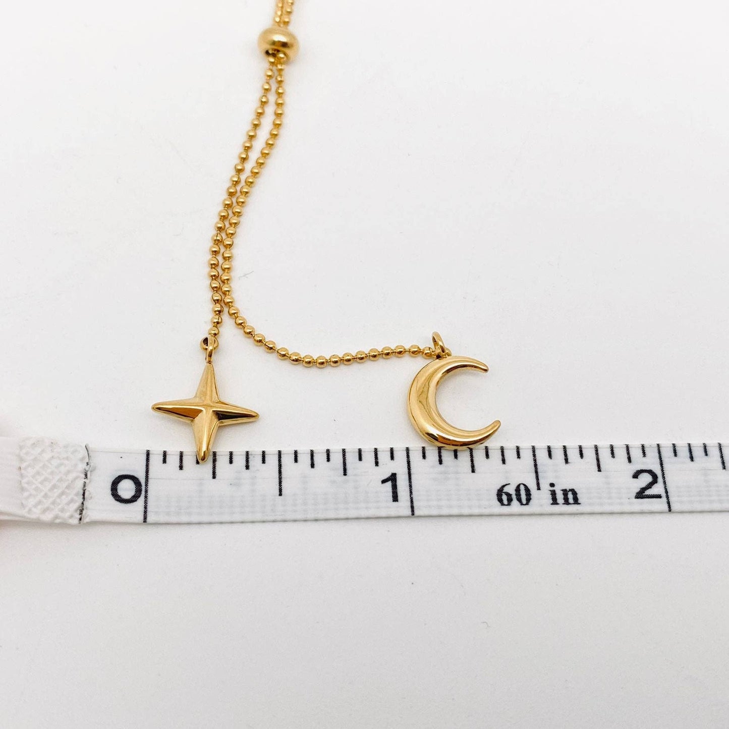 Star Moon Charm Bolo Style 18K Gold Plated Necklace