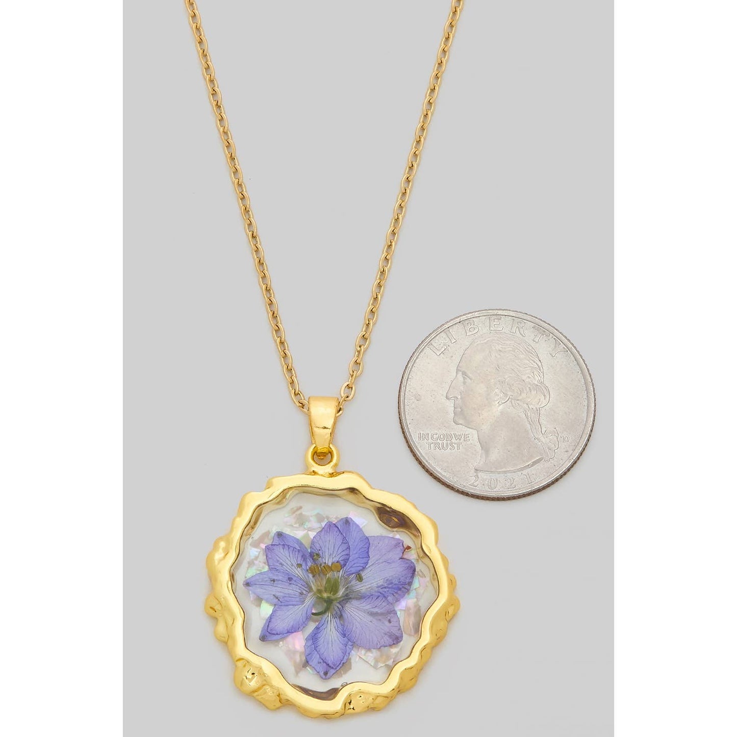 Purple Pressed Flower Pendant Necklace