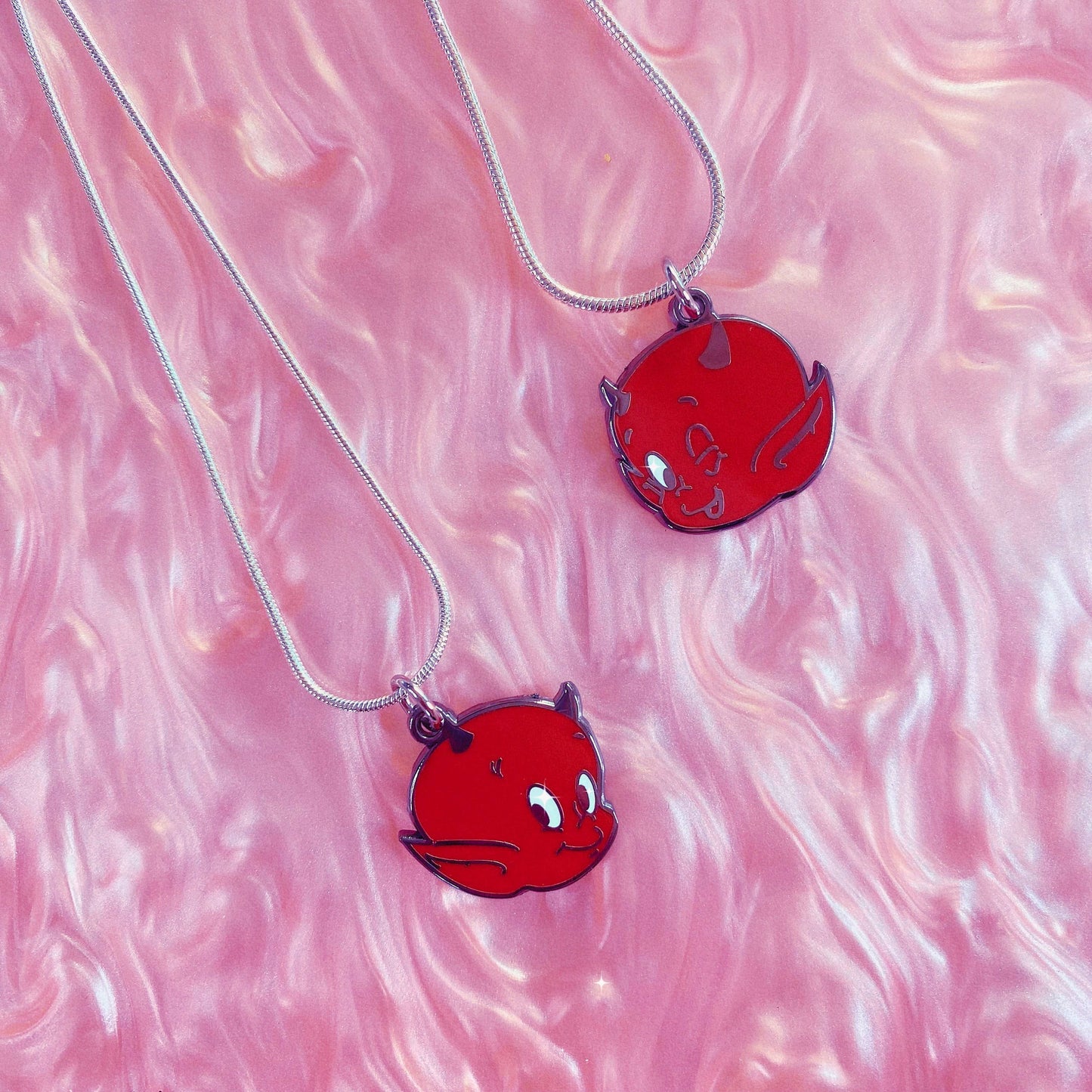 Foolish Fetish • Lil Devil Hot Stuff Enamel Charm Snake Chain Necklace