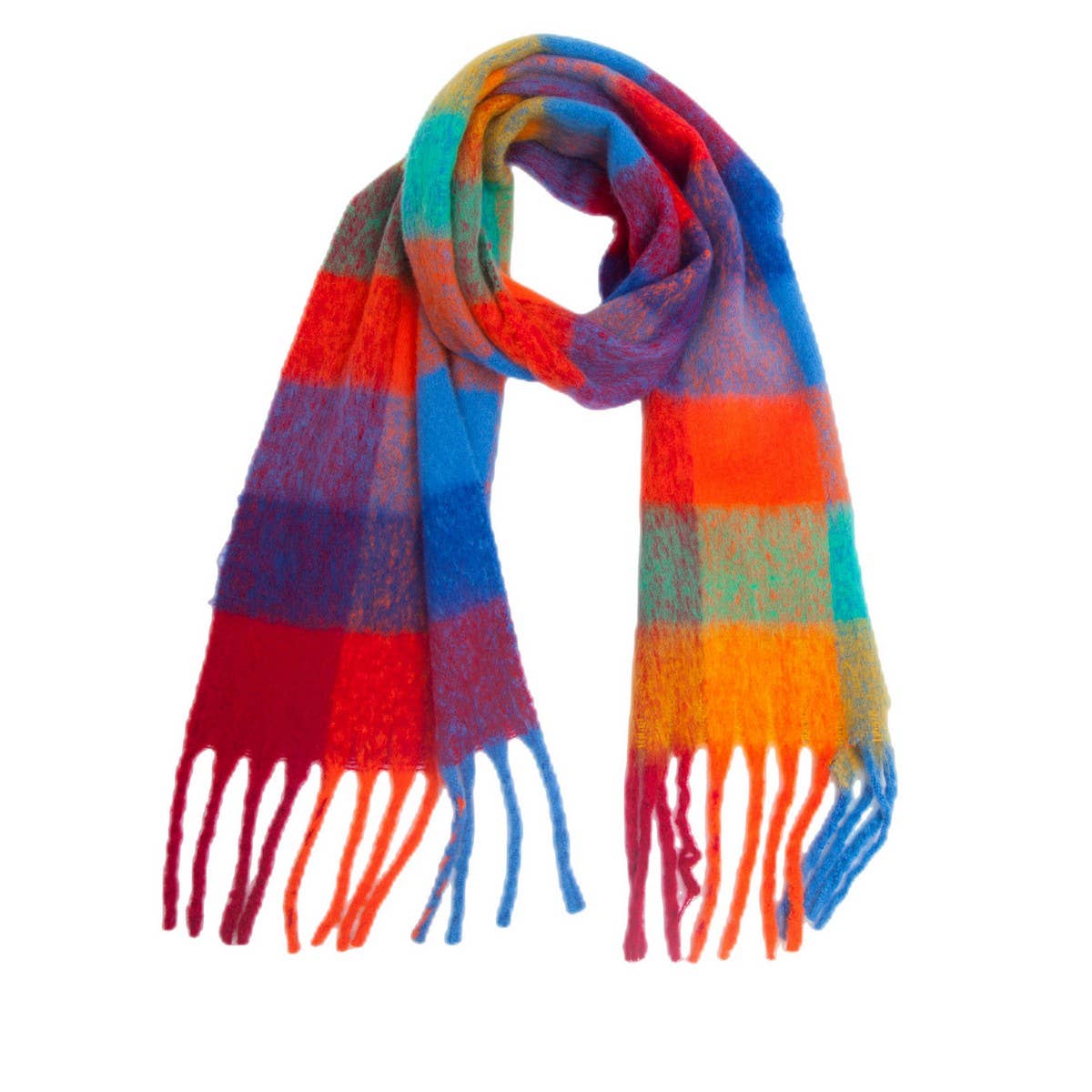 Rainbow Plaid Fuzzy Scarf