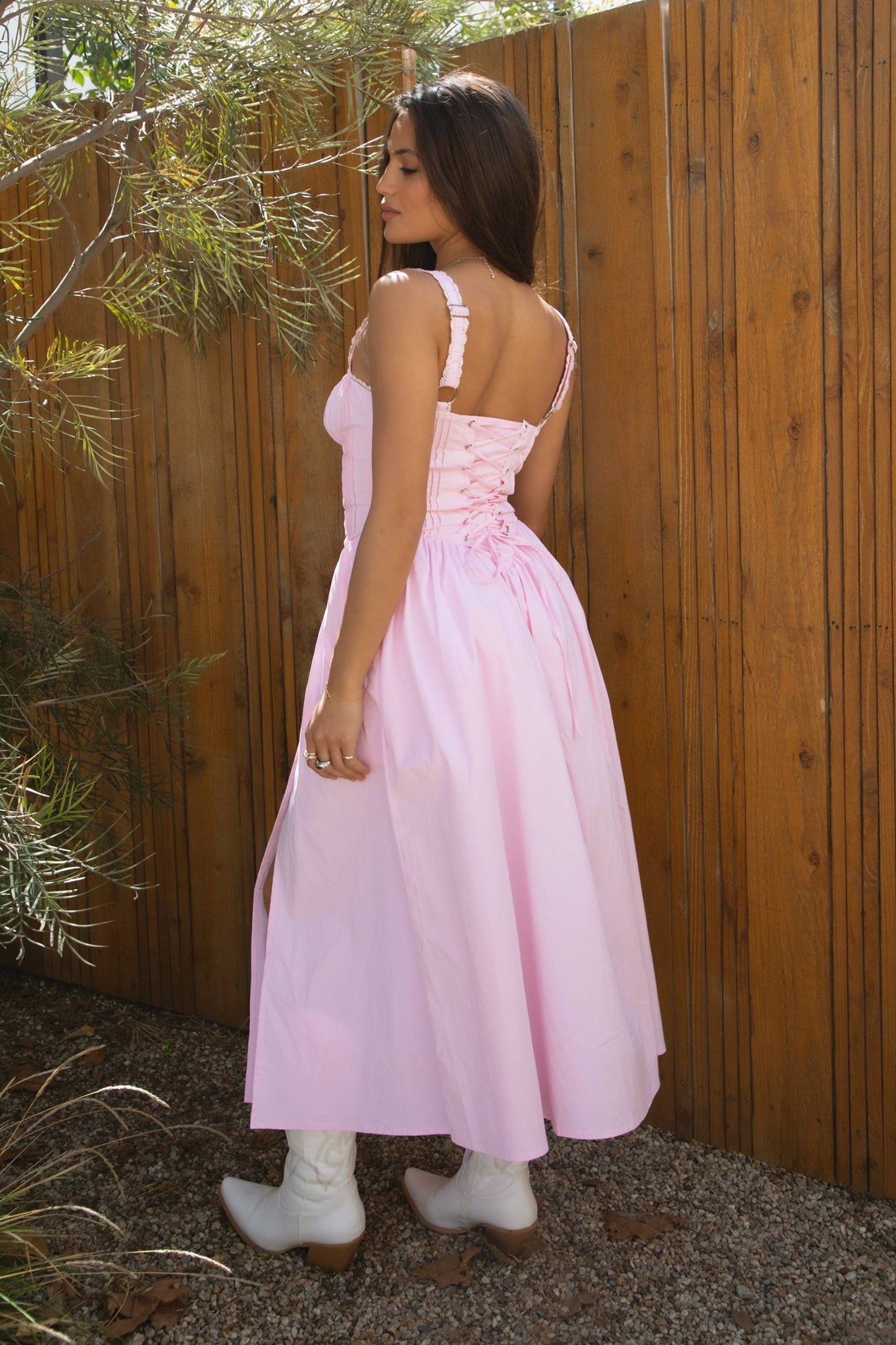 Valentine’s Pink Stretch Poplin Sleeveless Drop Waist Midi Dress