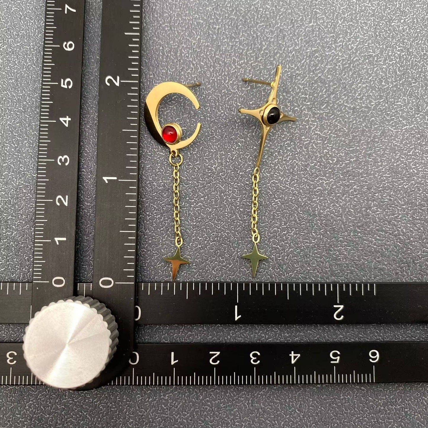 Asymmetric Celestial Star Moon Post Earrings, Gold Color