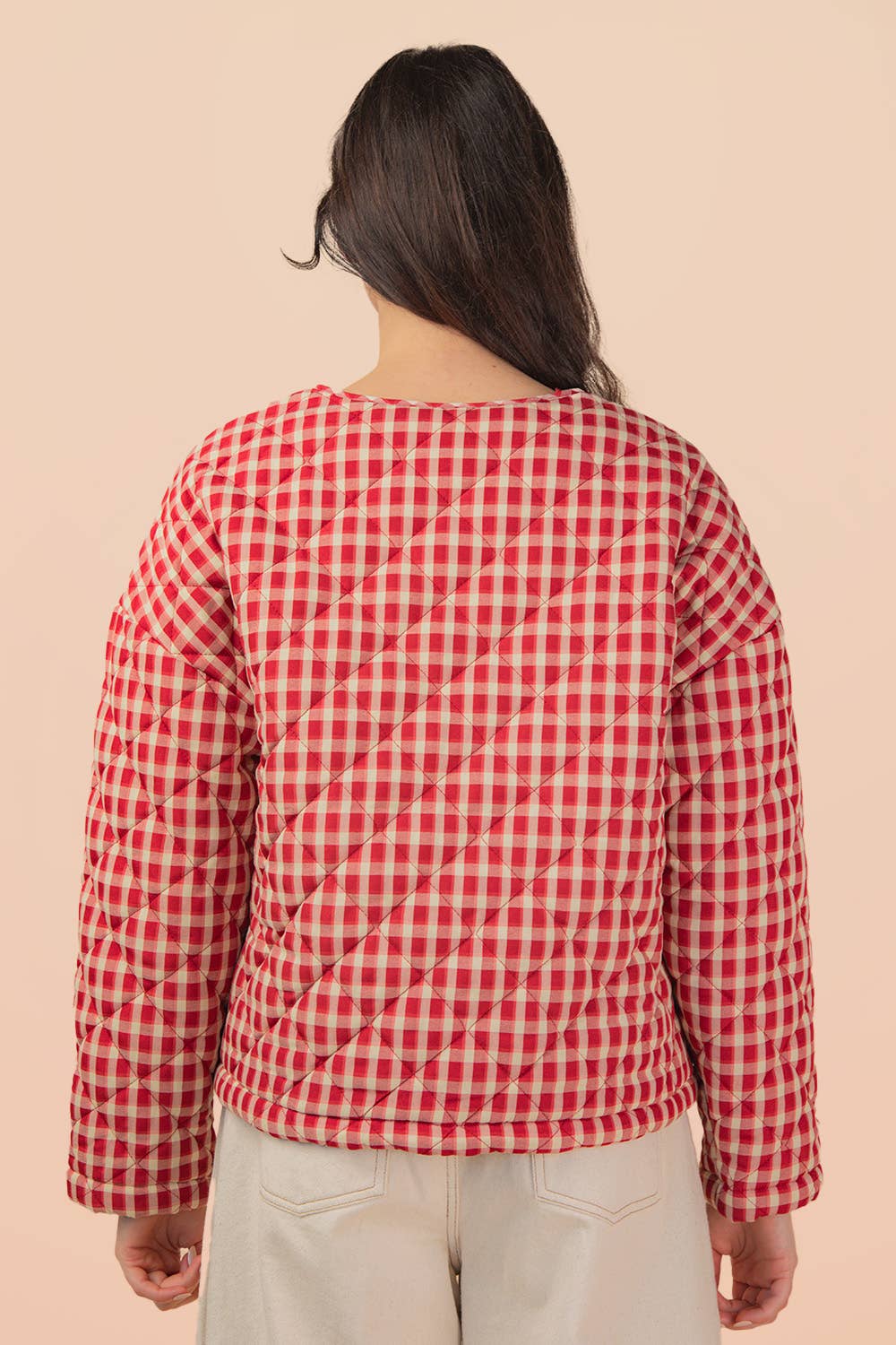 Very J • Gingham Quilt Oversized Casual Jacket