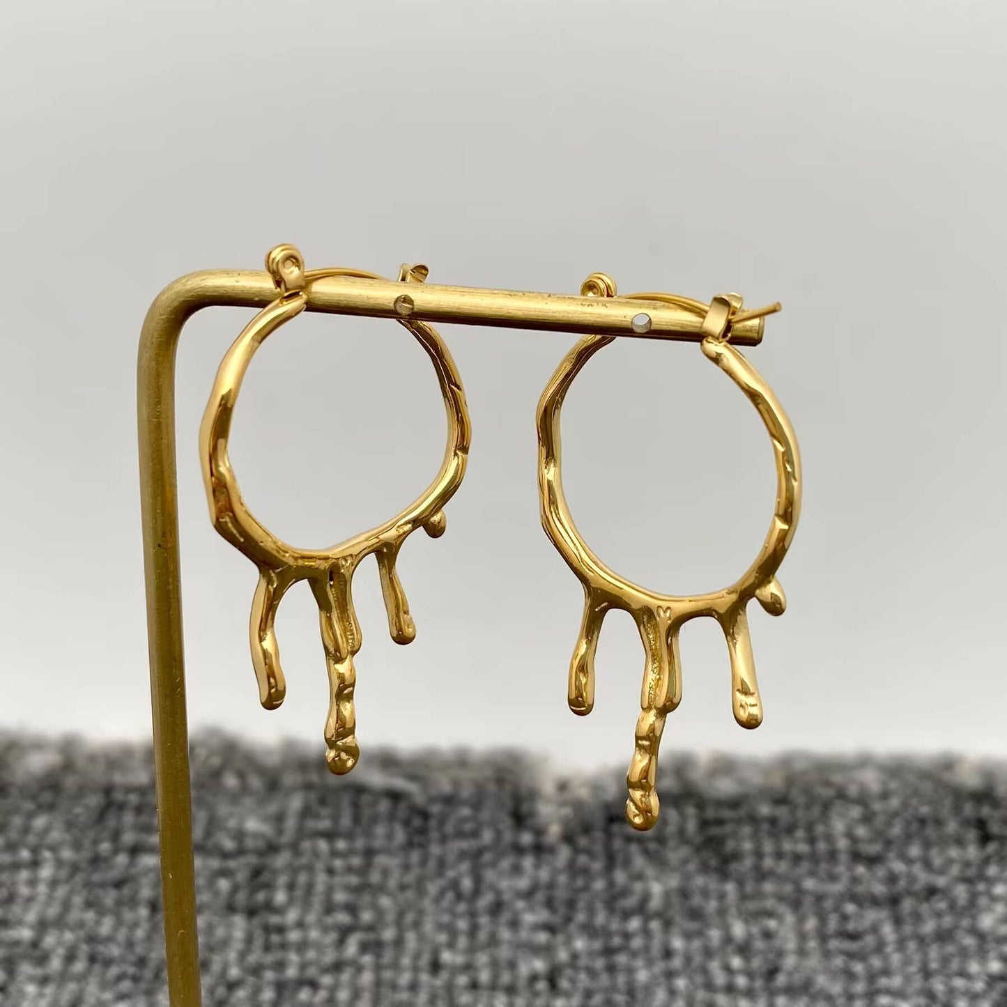 Lava Drippy Hoop Earrings, 18k Gold Plated, Stainless Steel Silver