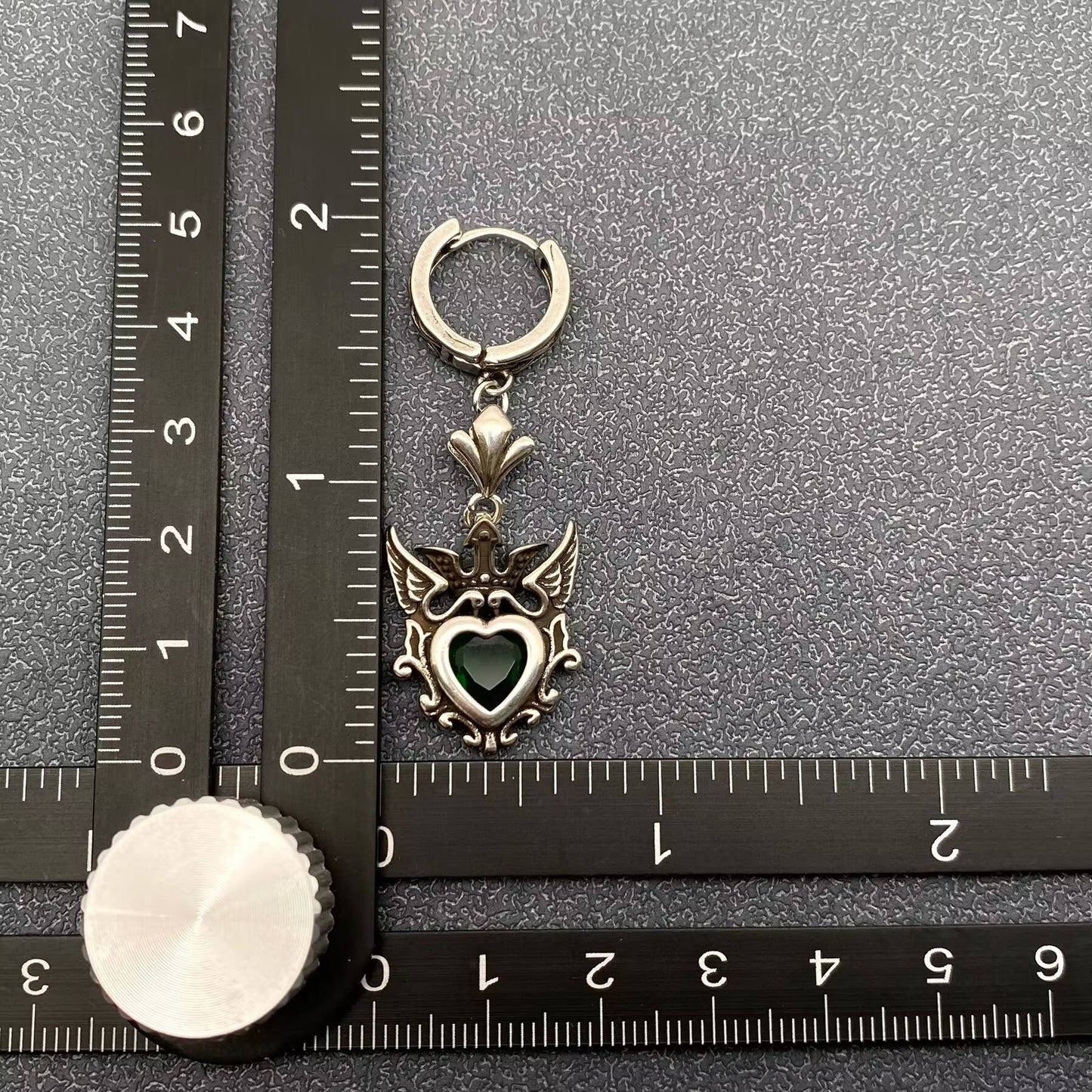 Gothic Vintage-Style Crown Heart Charm Huggie Dangle Earrings, Aged Silver Plated