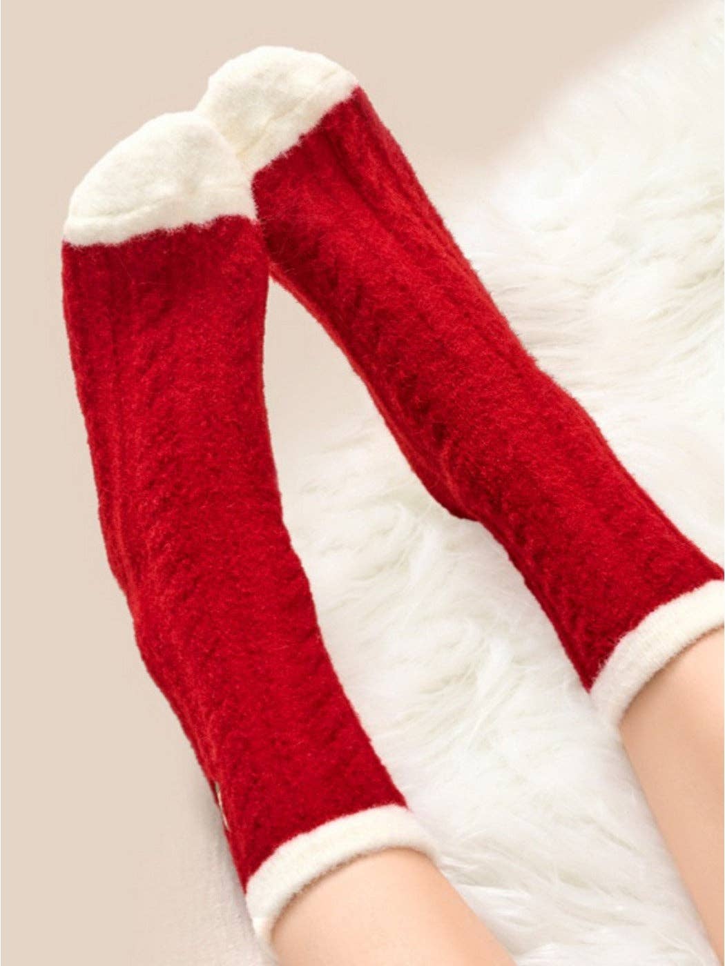 Red & White Fuzzy Holiday Vibe Mid-Calf Socks