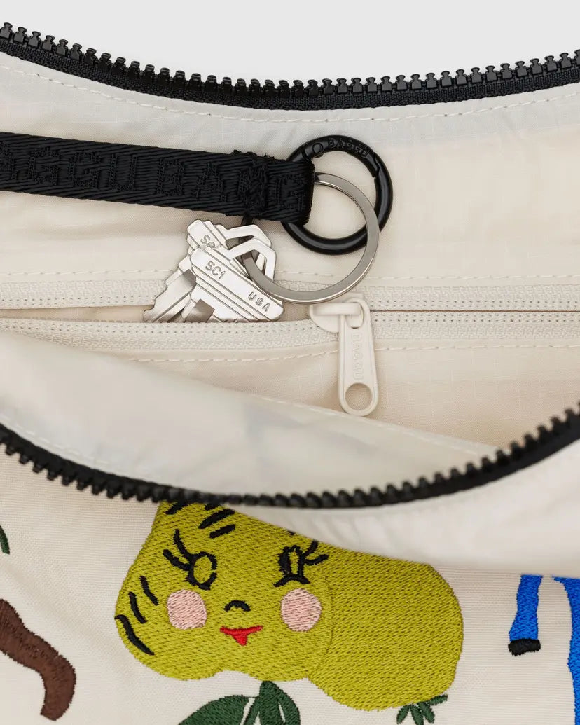 BAGGU • “Painted Prairie” Medium Nylon Crescent Bag