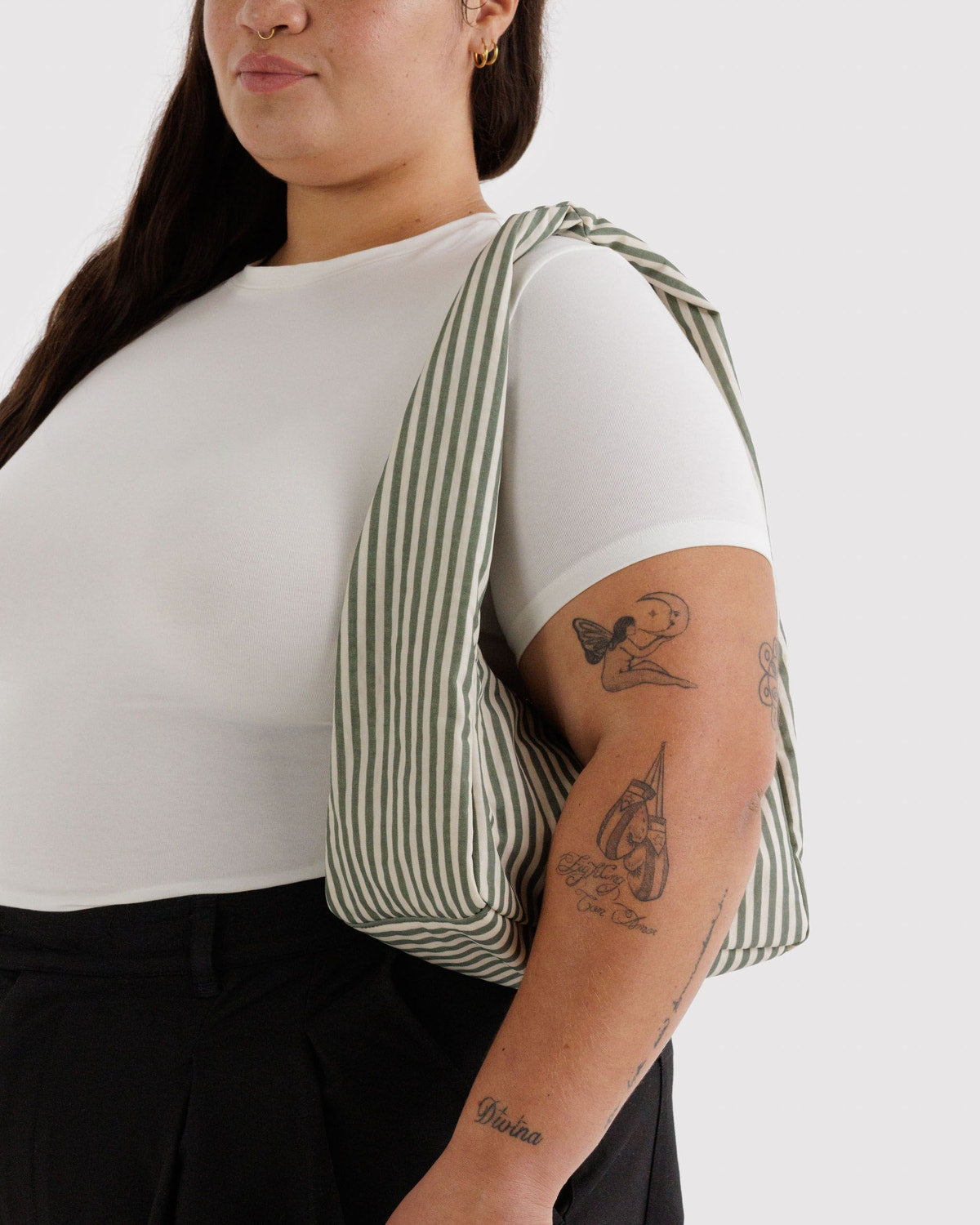 BAGGU • “Sage Stripe” Small Meringue Bag