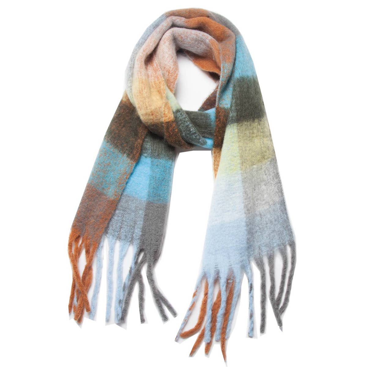 Chunky Plaid Scarf with Fringes