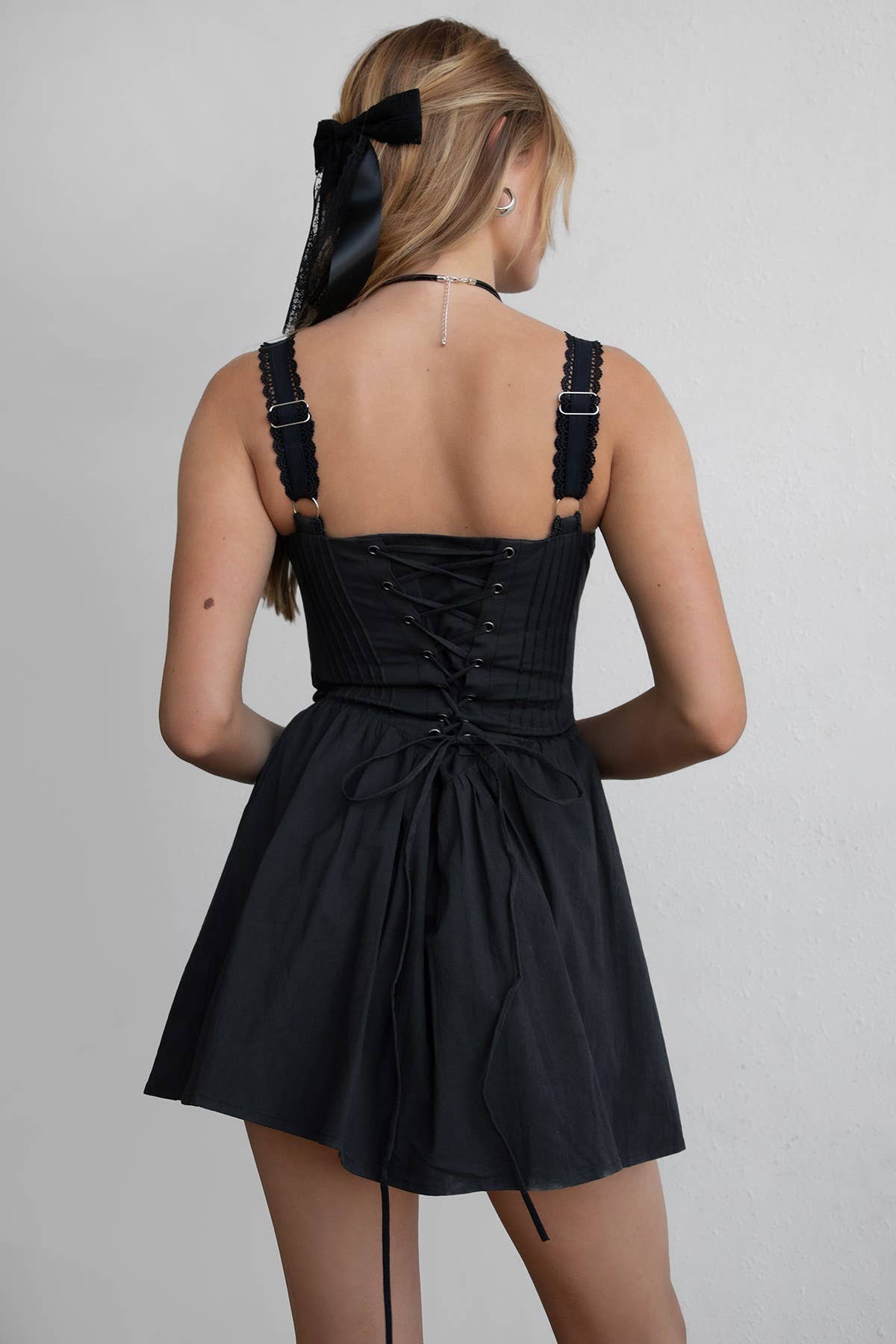 TICTOC • A Line Mini Dress Lace Up Back “DARCY”