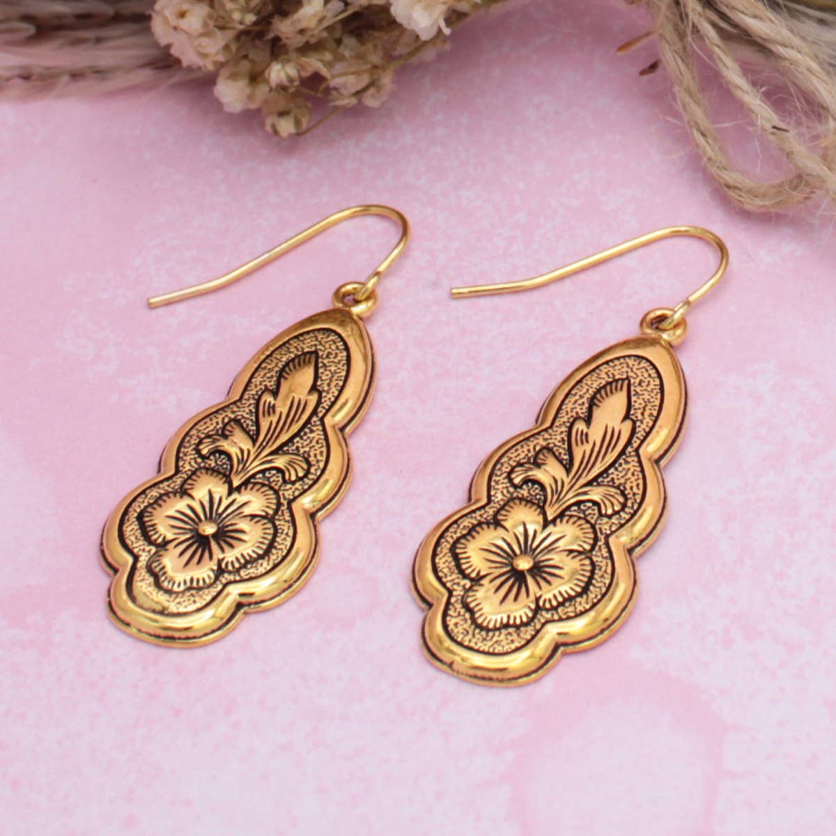 Vintage-Style Flourish Flower Gold-Color Earrings