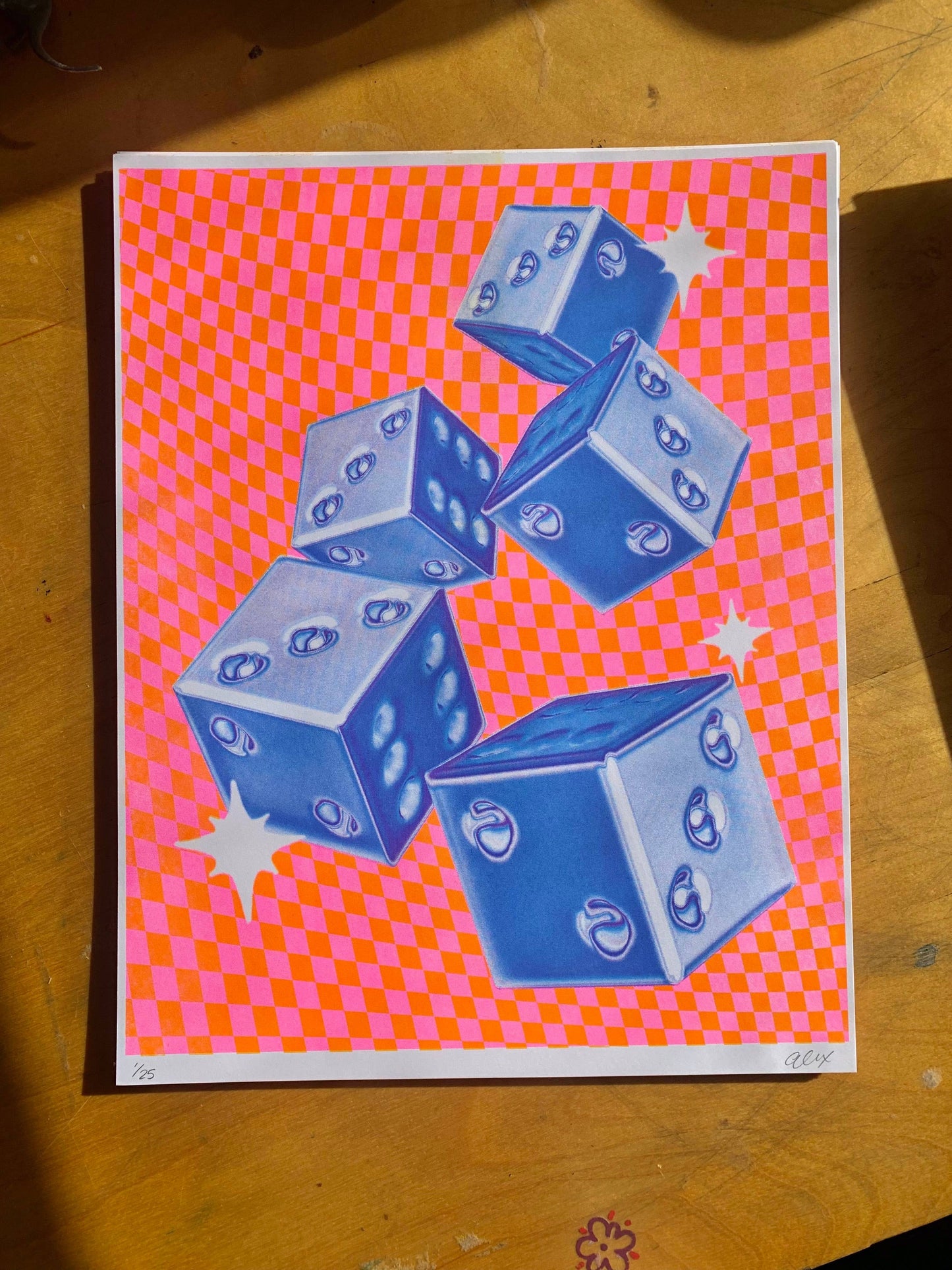 Alex Luciano • 11” x 14” Risograph Print, Dice