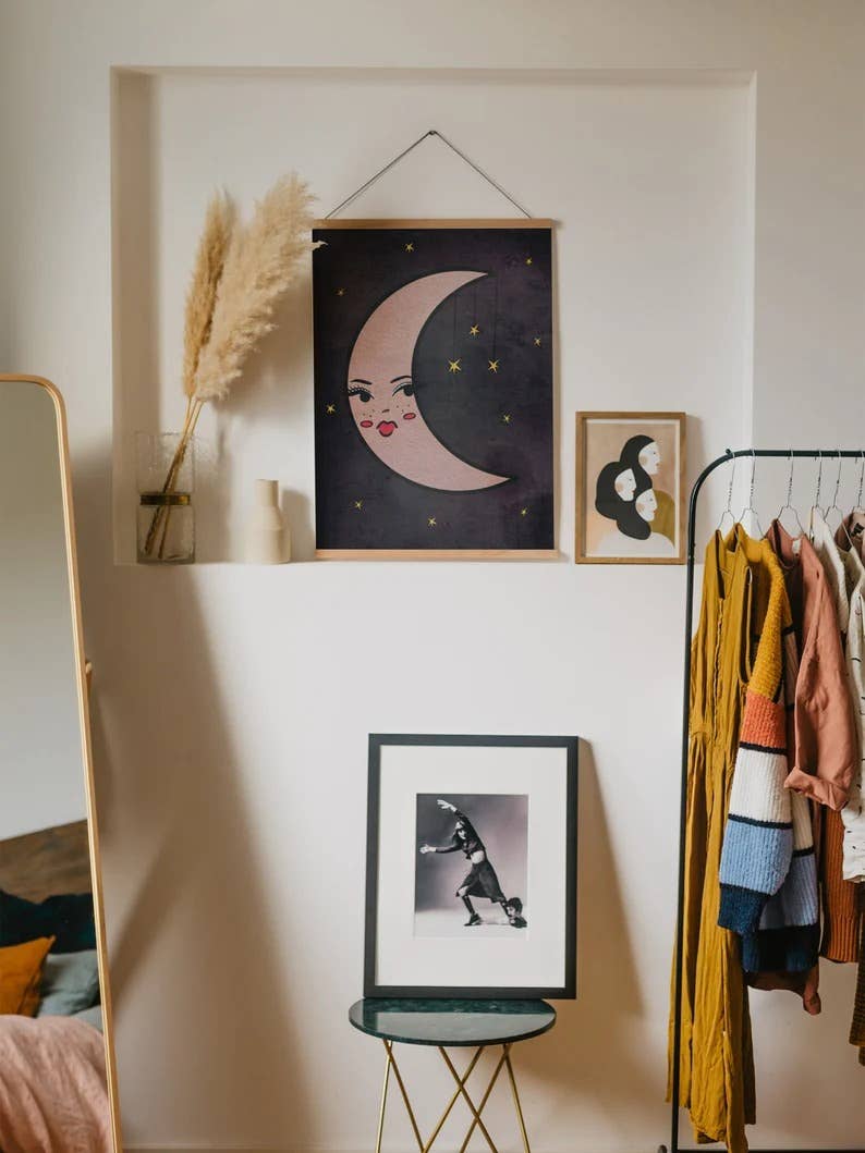 SALE • Molly Illustration • 9” x 12” Print, Pouty Moon