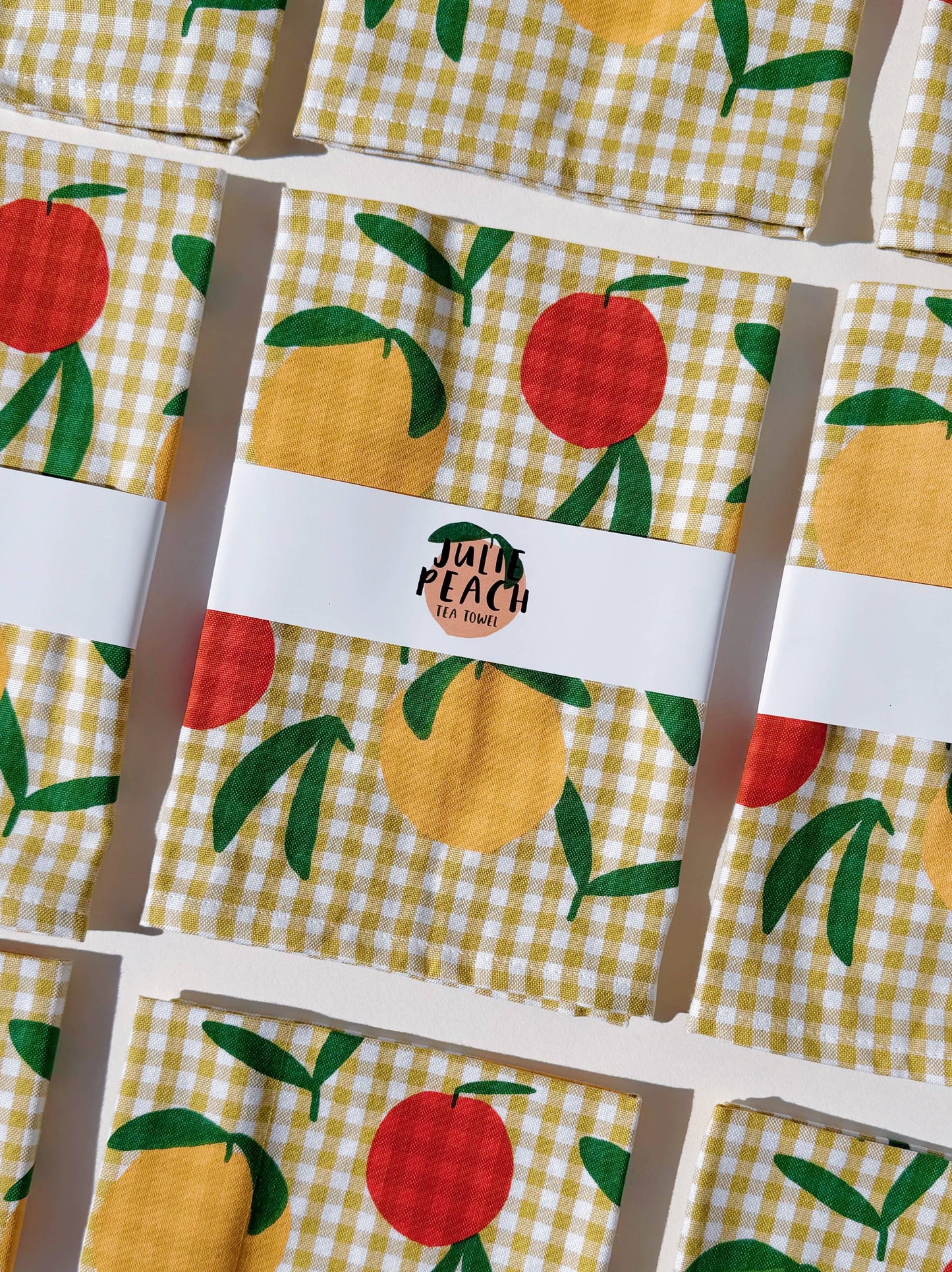 Julie Peach • Tea Towel, Gingham Peach Toss