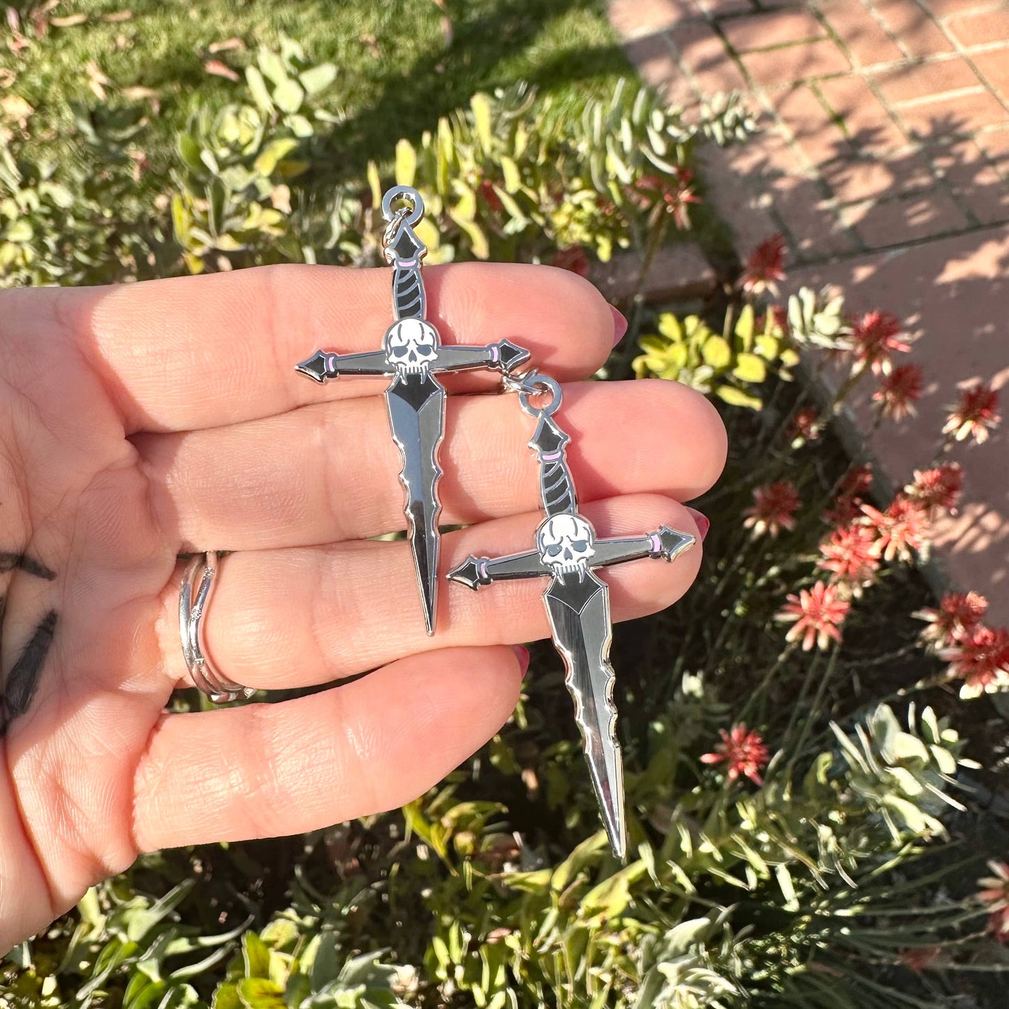 Foolish Fetish • Flambard Skull Dagger Enamel Earrings