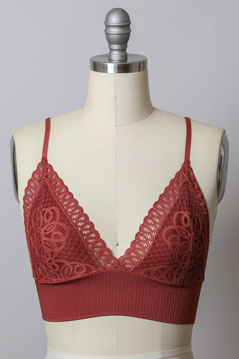 Lace Longline Seamless Bralettes, Sage, Rust