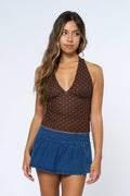Polka Dot Brown & White Crepe Tiered Halter Top