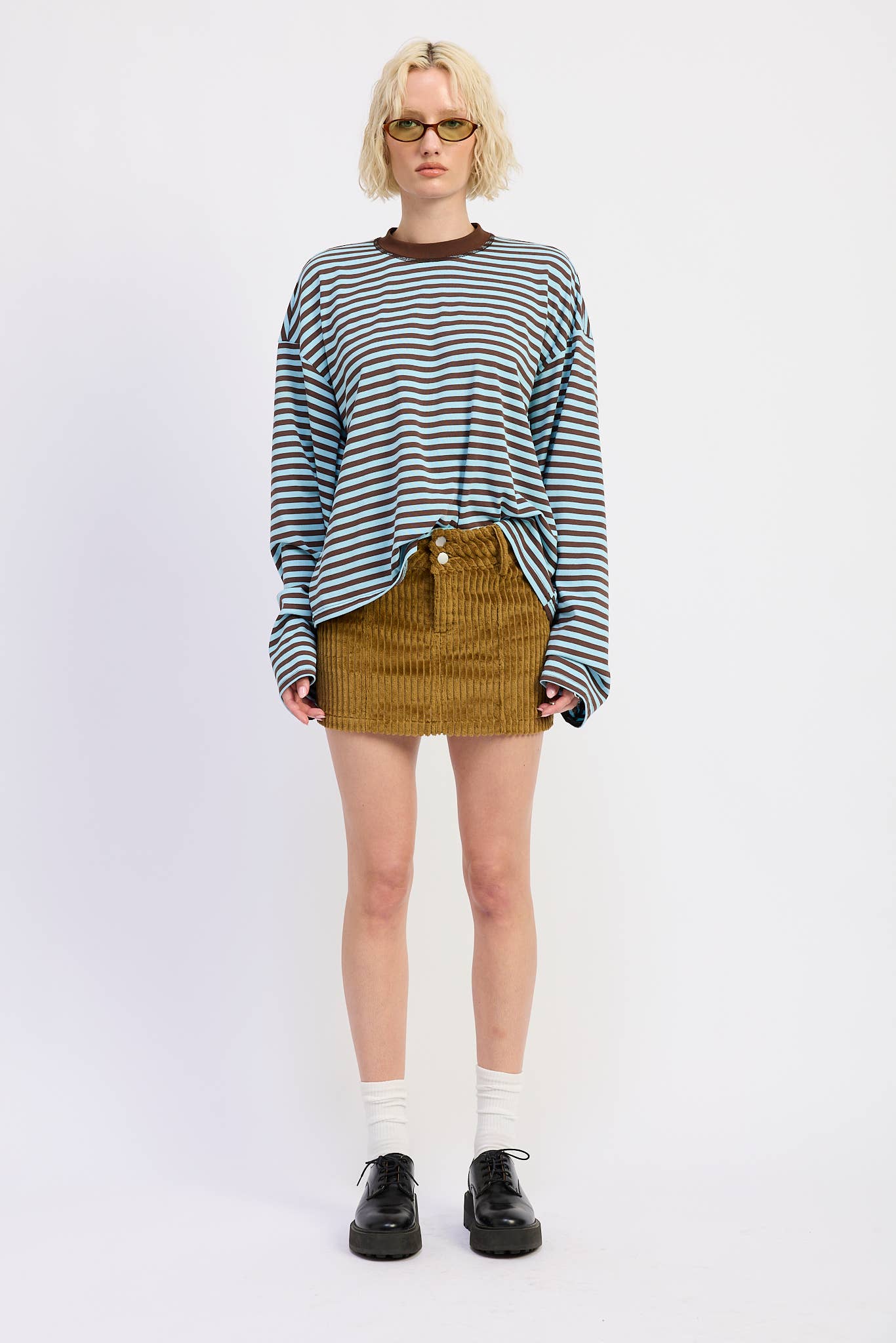 Emory Park • Oversized Stripe Taupe Long Sleeve Top