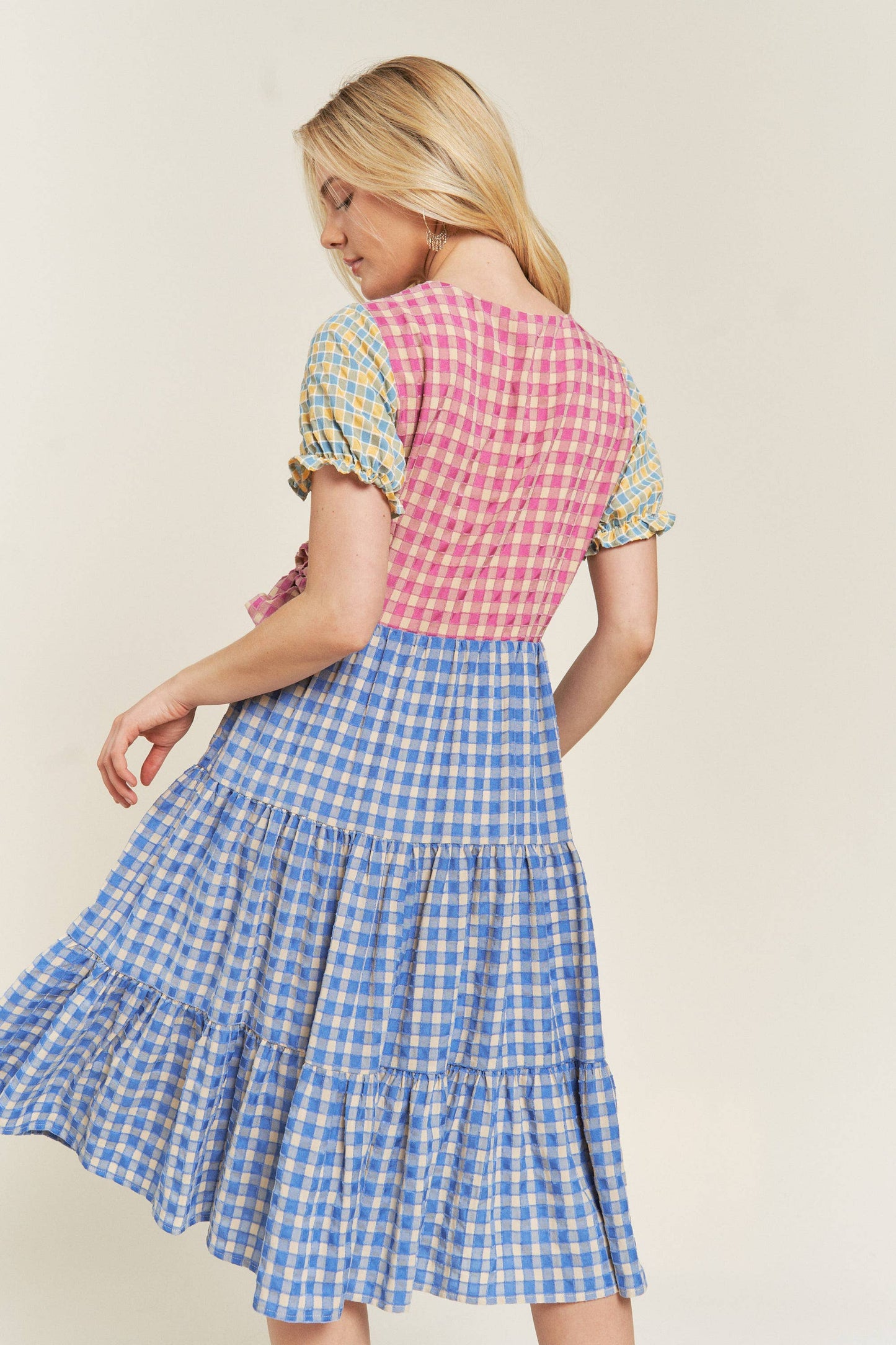 Plus Size, Colorblock Gingham Dress Cottagecore