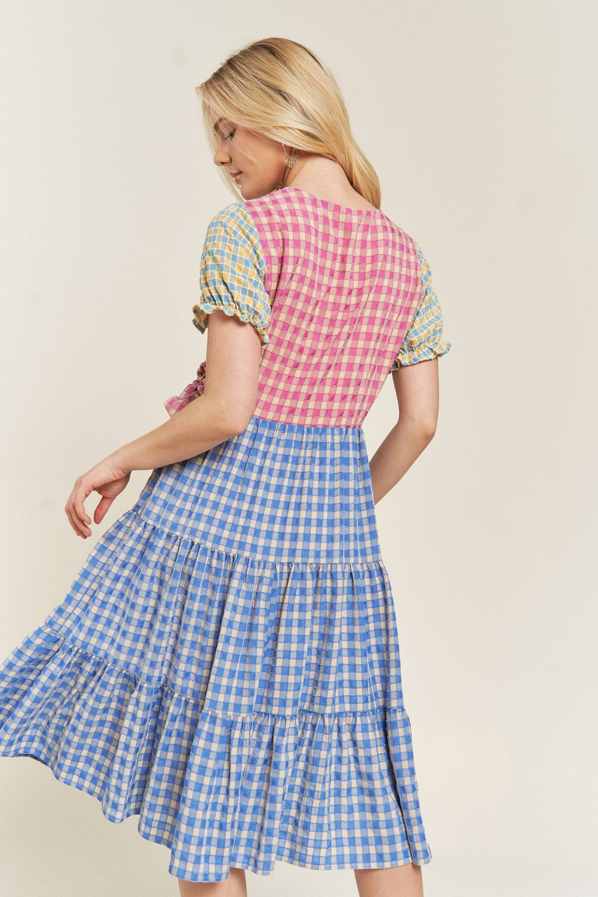 SALE • Plus Size, Colorblock Gingham Dress Cottagecore