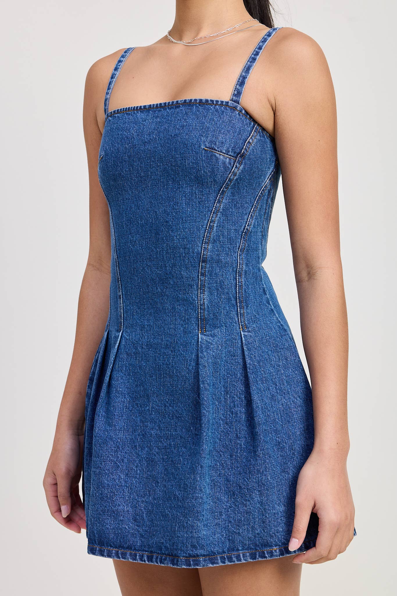 Denim Pleated Mini Dress