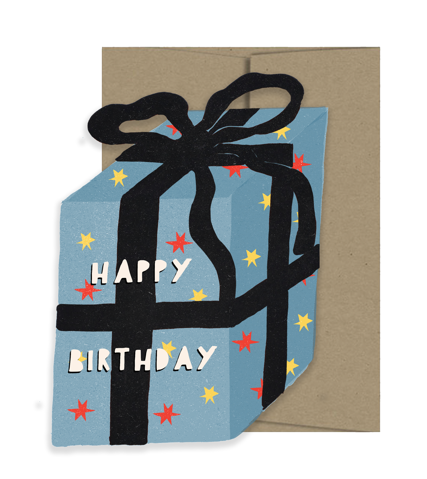 Blue Present Gift Birthday, Die-Cut Blank Greeting Card