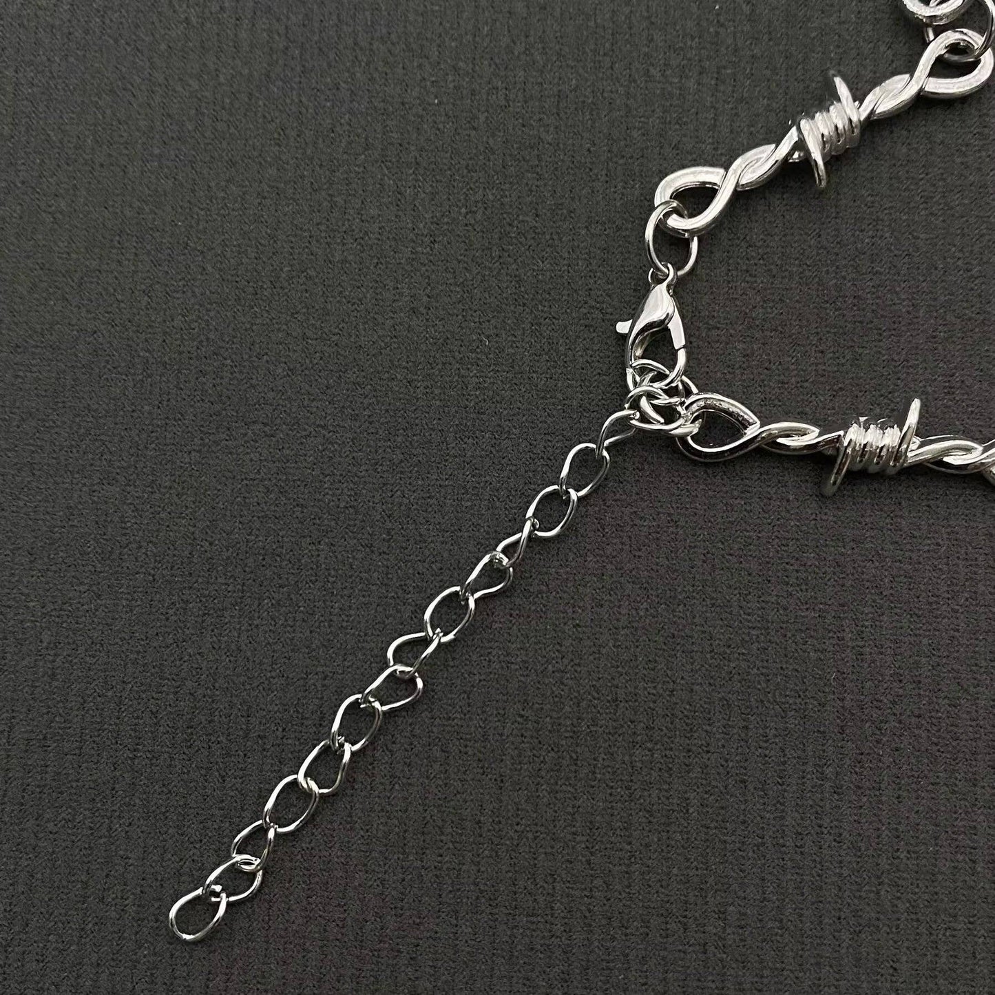 Gothic Purple Thorns Drippy Heart Dagger Charm Barbed-Wire Necklace, Silver Color