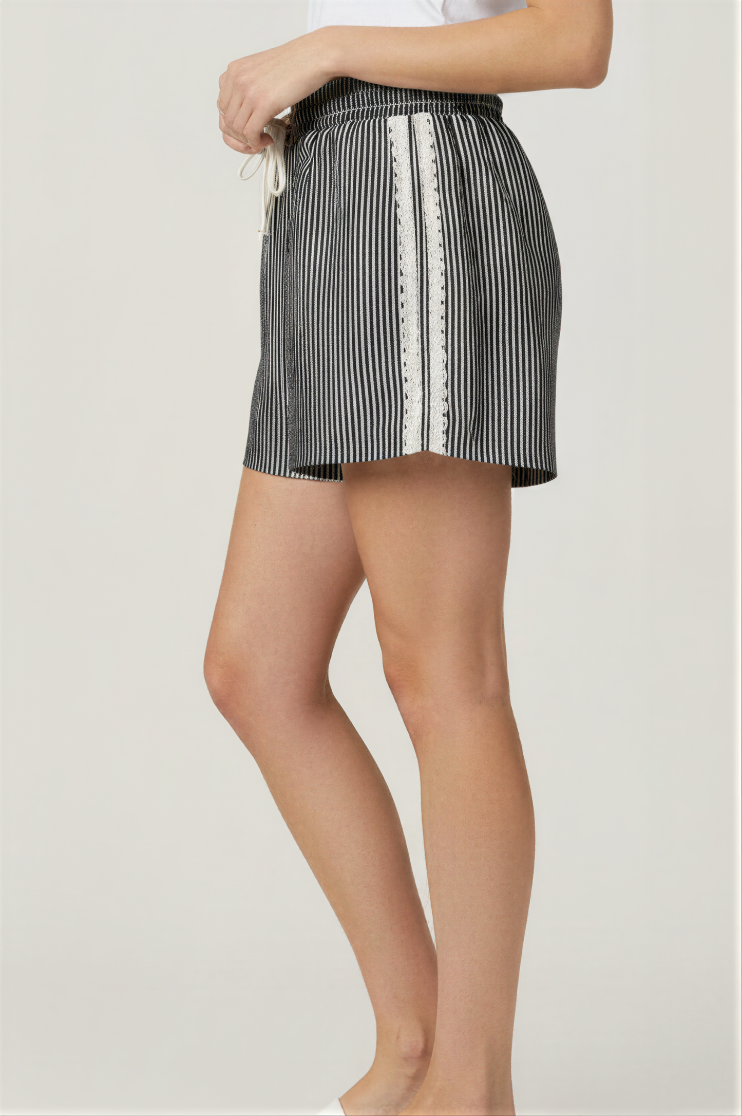 Plus Size, Striped Lace Detail Side Casual Shorts
