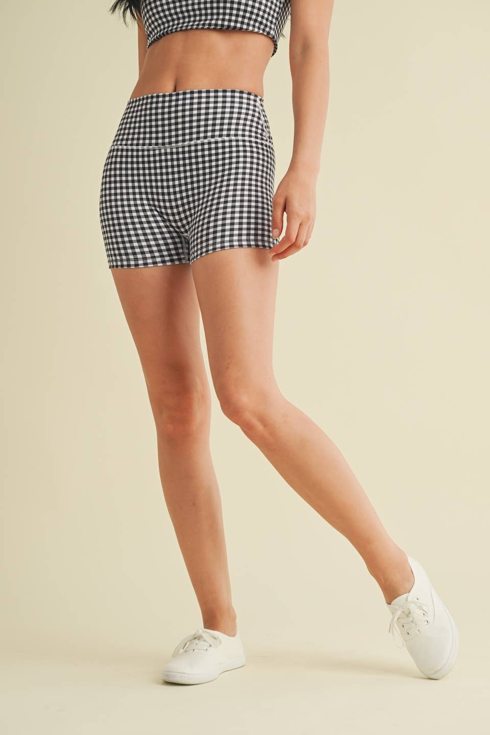 Gingham Print Mid-Rise Mini Shorts