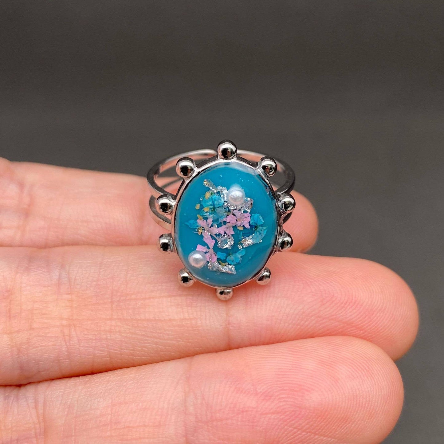Multiple Styles Dried Flowers Stainless Steel Ring
