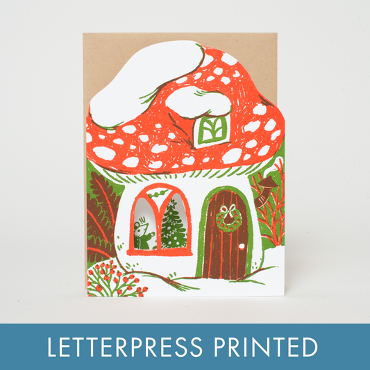 Phoebe Wahl • Merry Mushroom House Letterpress Holiday Greeting Card