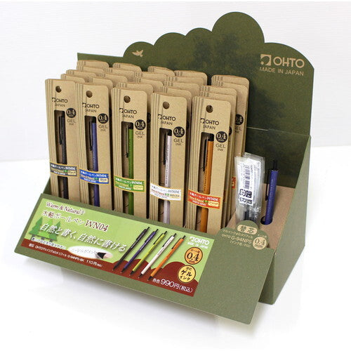 Ohto • Gel Ink 0.4mm Needle Tip Retractable Wooden Pen, 5 Colors, Imported Japan