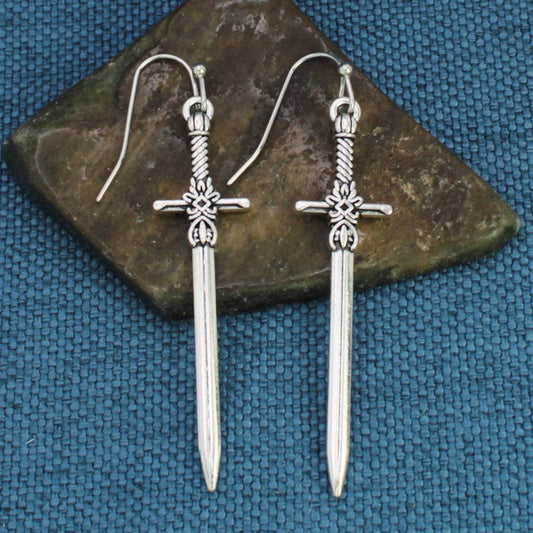 Silver Color Sword Dangle Earrings