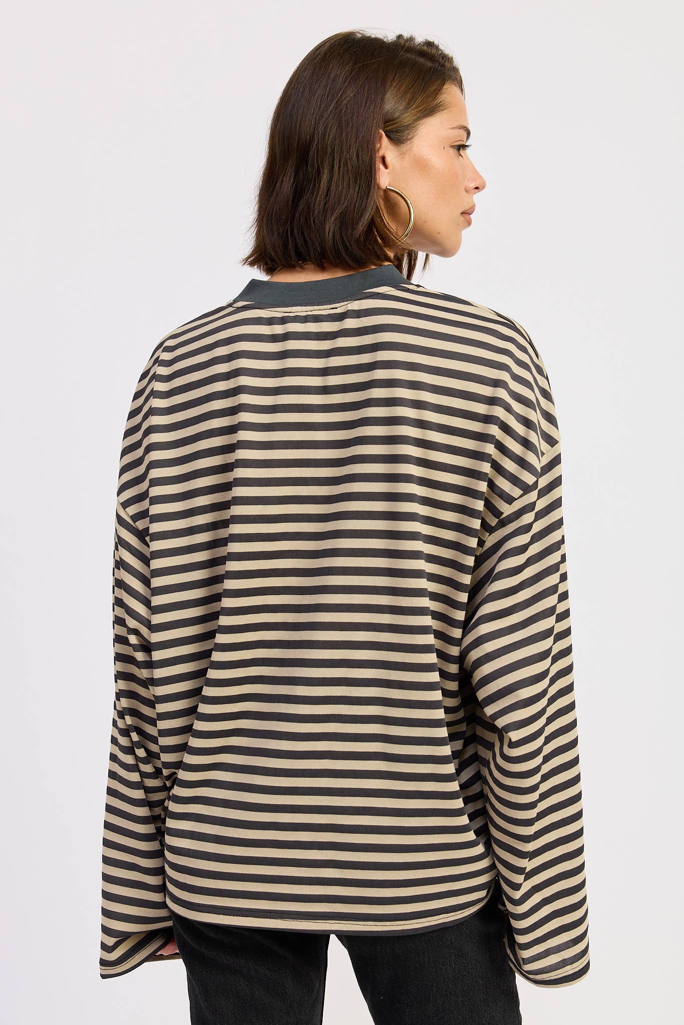 Emory Park • Oversized Stripe Taupe Long Sleeve Top