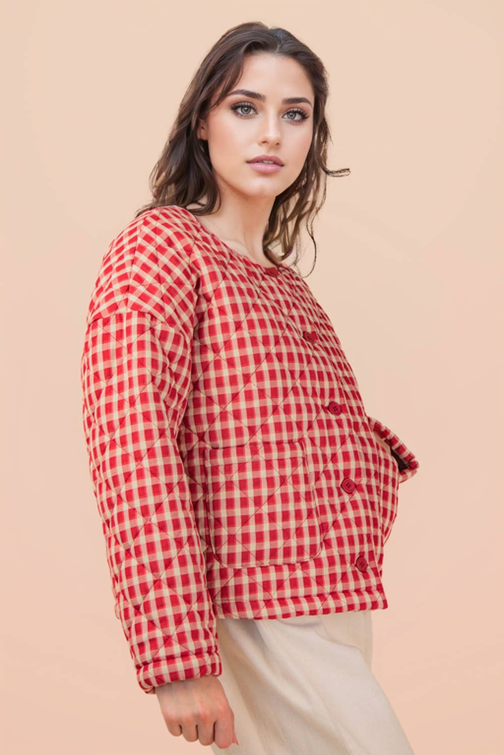 Very J • Gingham Quilt Oversized Casual Jacket