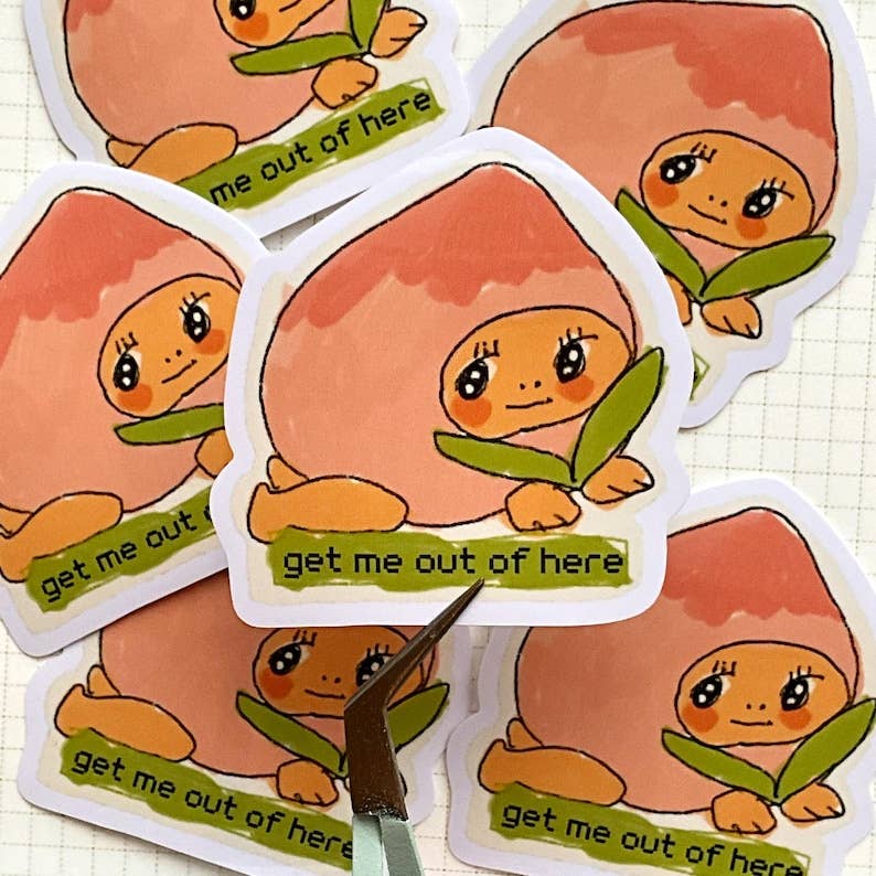 W0nkk0 • "Get Me Out of Here" Kewpie Peach Vinyl Sticker