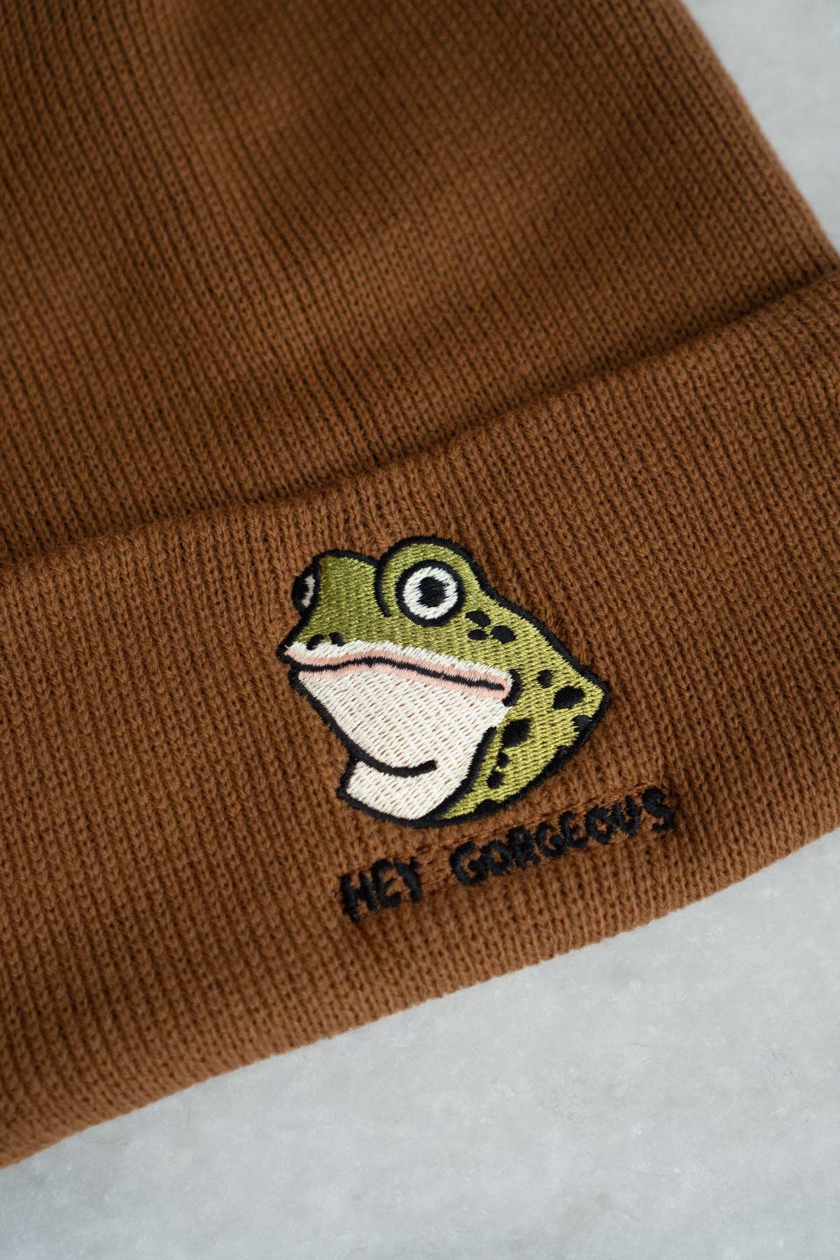 Stay Home Club • Hey Gorgeous (Frog) Beanie, Knit Toque with embroidery