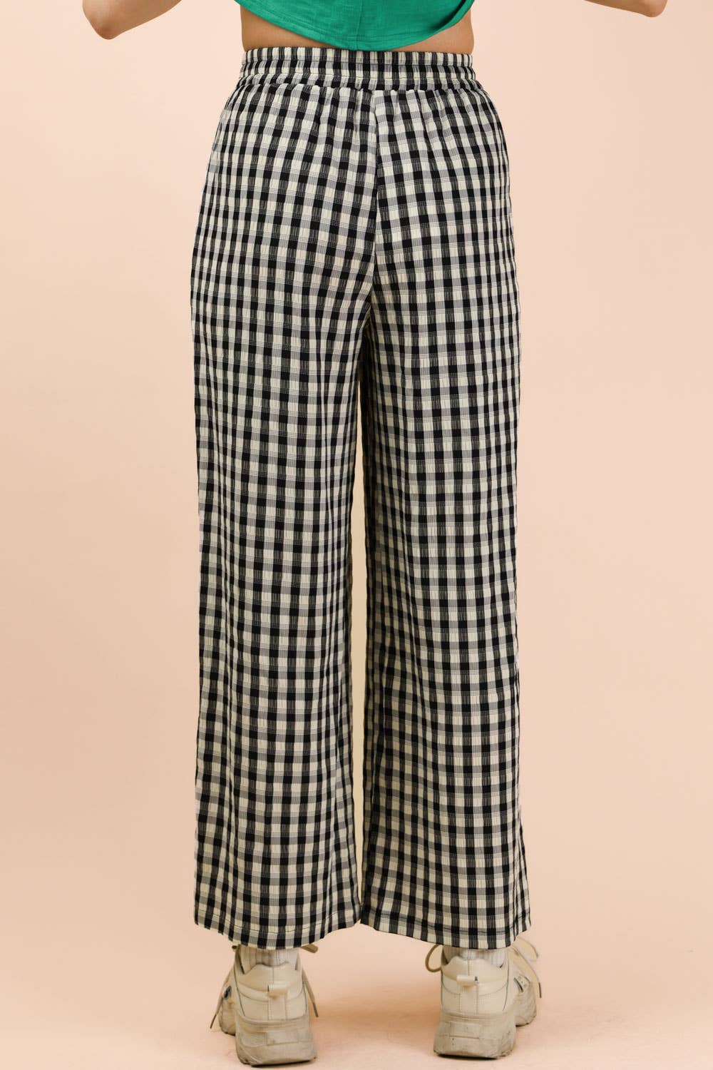 VERY J • Gingham Casual Elastic Relaxed Bottom Pants