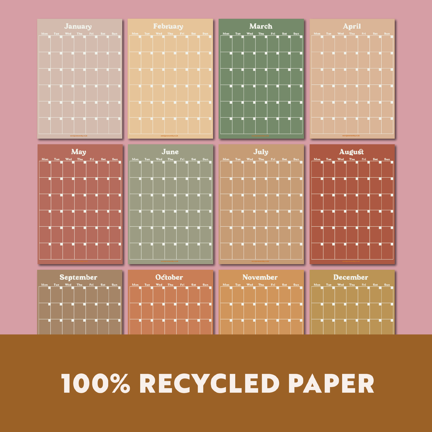 SUNDAY START | Undated A3 Wall Planner | 12 Pages | Muted