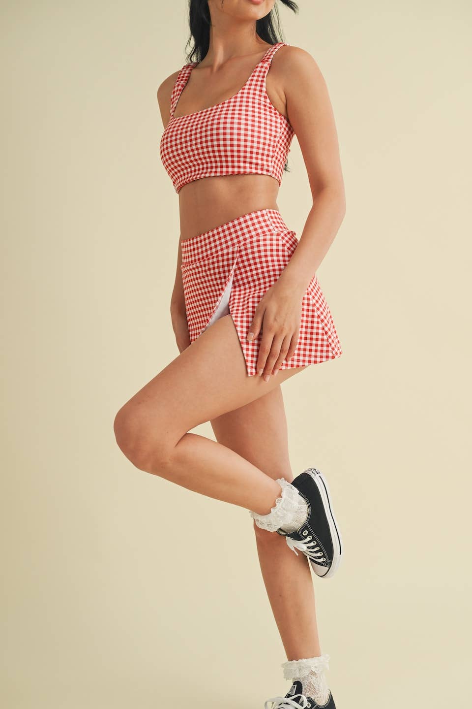 Gingham Print Ruched Bra Top