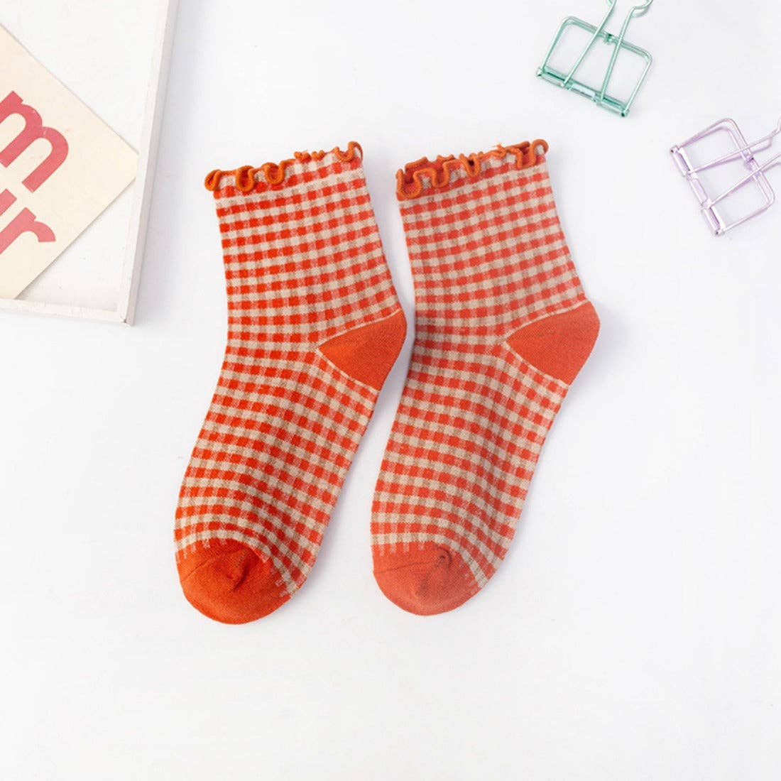 Colorful Check Pattern Lace Socks