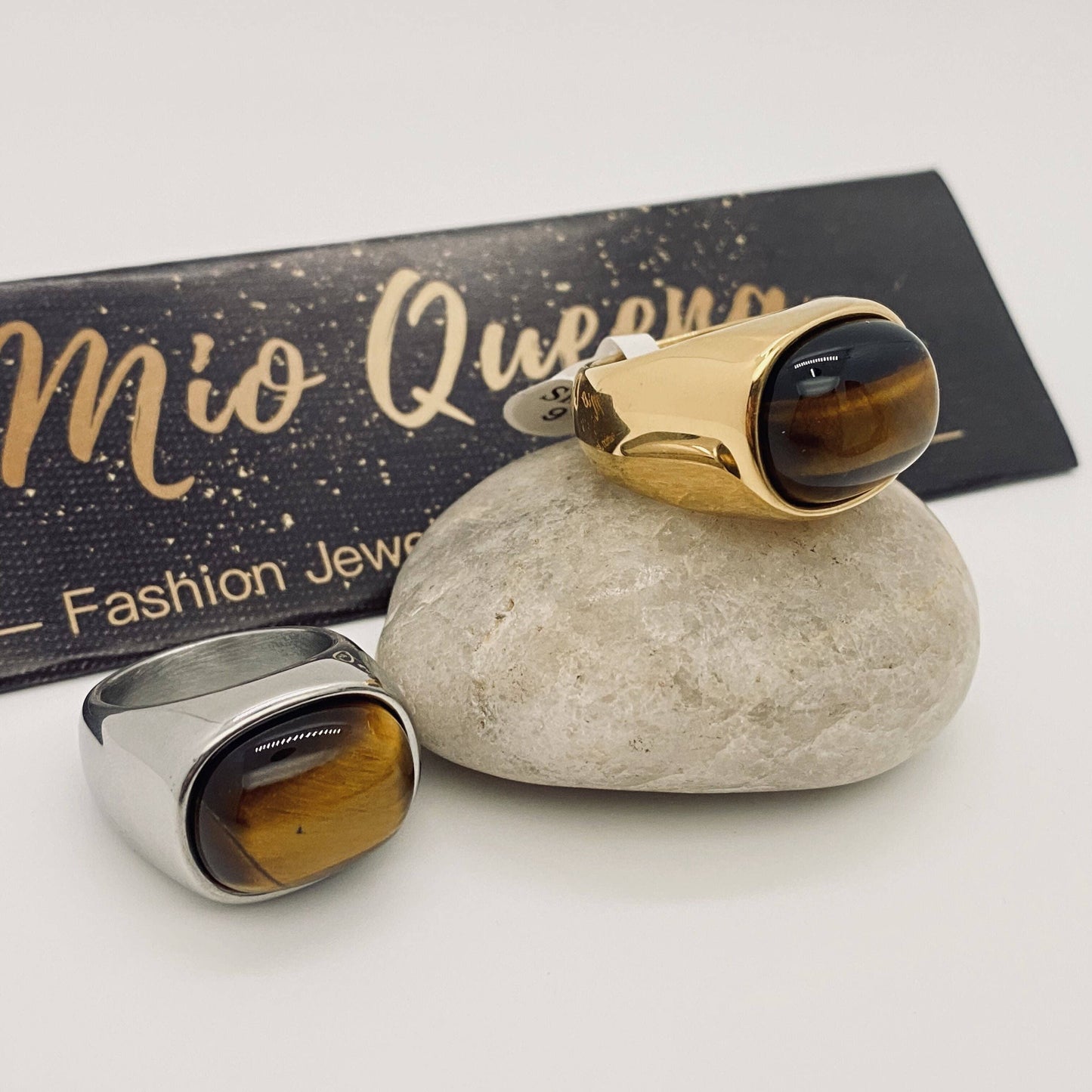 Tiger Eye Stone Men's Stainless Steel Ring, Size 7