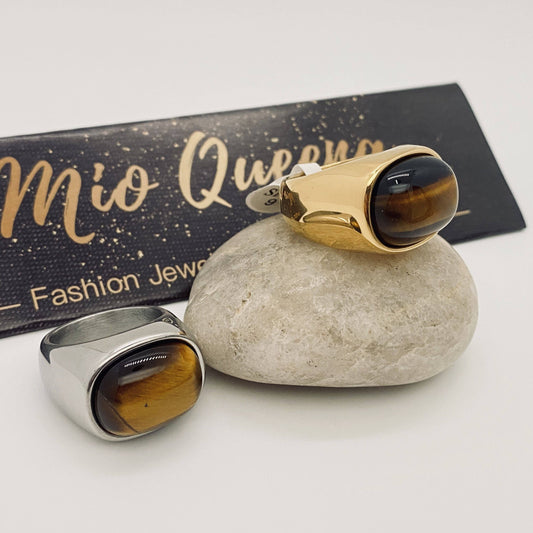Tiger Eye Stone Men's Stainless Steel Ring, Size 7