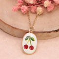 Cherry Vintage Style Enamel Cherries Gold Color Necklace