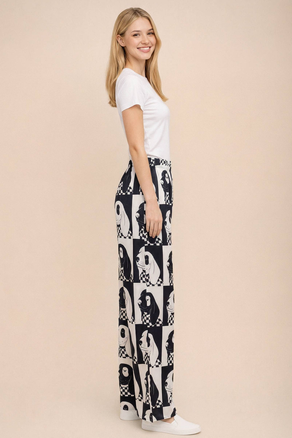 SALE • Plus Size, Dog Pattern Checkered Wide Leg Pants