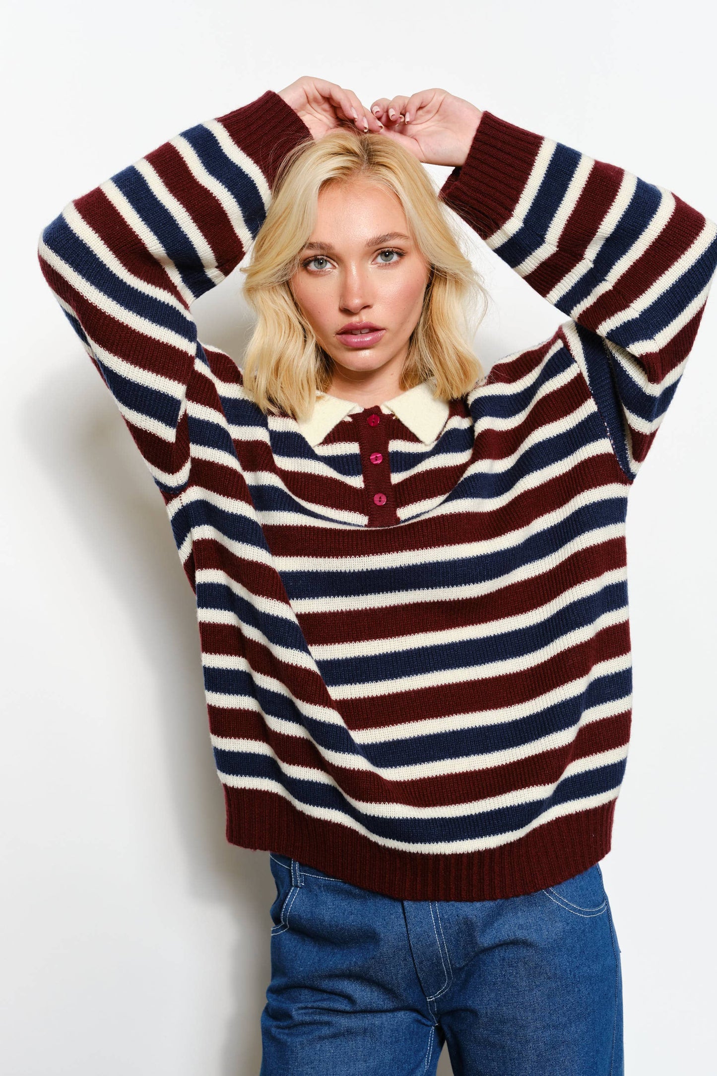 Pretty Garbage • Oversized Rugby Striped, Collar Long Sleeve Sweater