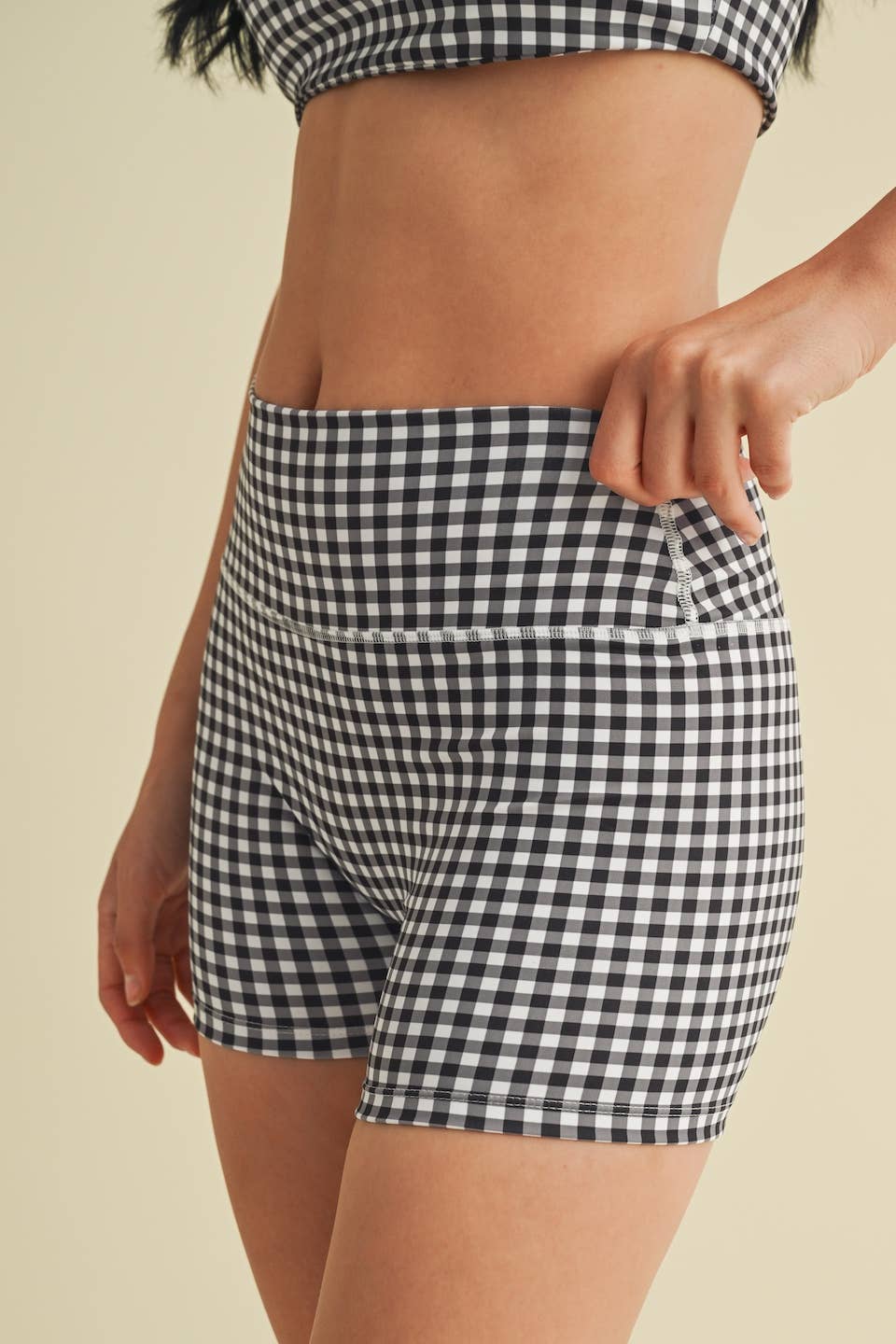Gingham Print Mid-Rise Mini Shorts