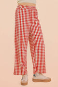 VERY J • Gingham Casual Elastic Relaxed Bottom Pants